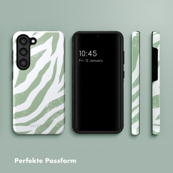 Selencia Vivid Tough Back Cover für das Samsung Galaxy S23 - Colorful Zebra Sage Green