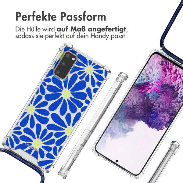 imoshion Design Hülle mit Band Samsung Galaxy S20 - Cobalt Blue Flowers Connect