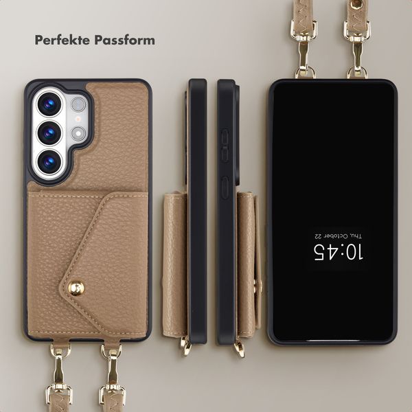 Selencia Sera HandyHülle mit Kordel und Umschlag-Kartenhalter Samsung Galaxy S26 Ultra - Taupe