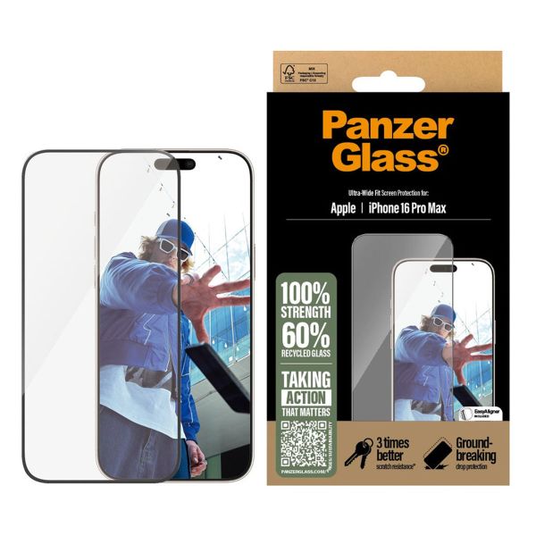 PanzerGlass Ultra-Wide Fit Antibakterieller Displayschutz für das Apple iPhone 16 Pro Max