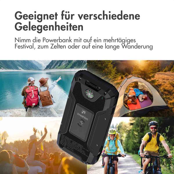 imoshion ﻿Solar Powerbank – Solarbetriebene, kabellose Powerbank – Schnellaufladung und Stromversorgung – 30.000 mAh – Schwarz