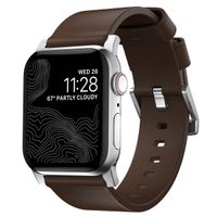 Nomad Modernes Lederarmband für die Apple Watch Series 1 bis 10 / SE / Ultra (2) (44/45/46/49 mm) - Braun/Silber