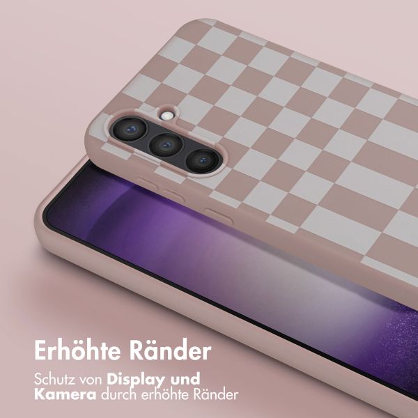 Selencia SilikonHülle design mit abnehmbarem Band Samsung Galaxy S23 FE - Irregular Check Sand Pink