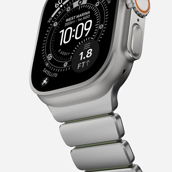 Nomad Stratos Armband für Apple Watch | 44/45/46/49 mm - Forest Green / Natural Titanium