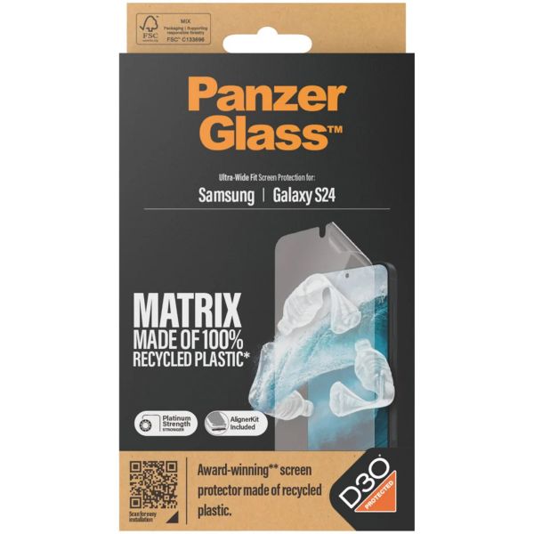 PanzerGlass ﻿Ultra Wide Fit Recycelter Antibakterieller Screen Protector Matrix inkl. Applikator für das Samsung Galaxy S24