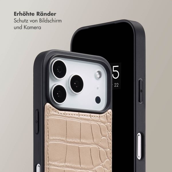 Selencia Nova Croco HandyHülle mit Kordel und Kartenhalter Apple iPhone 17 Pro - Beige
