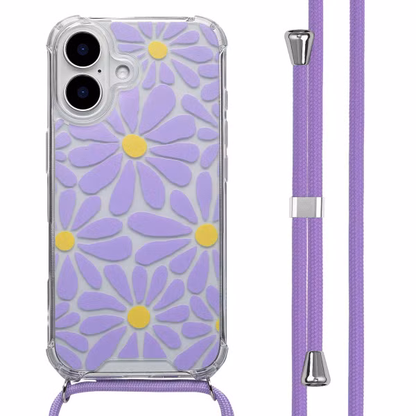 imoshion Design Hülle mit Band Apple iPhone 16 - Tropical Violet Flowers Connect