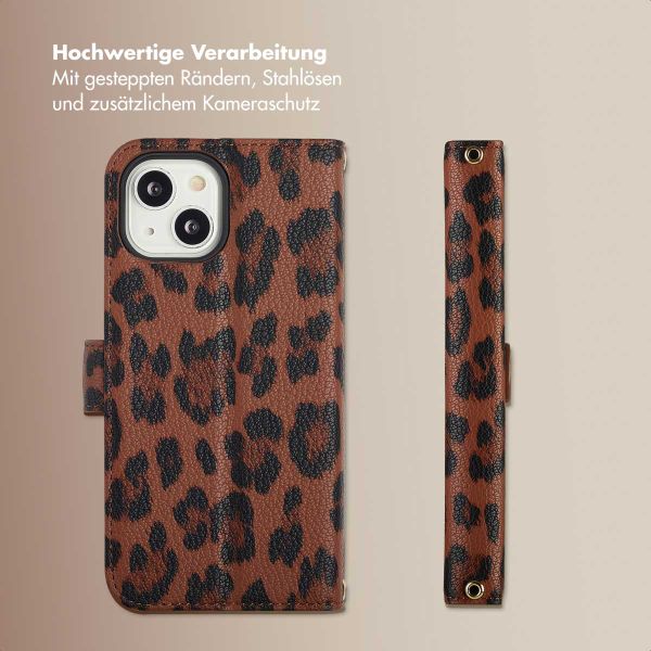 Selencia Sabi Klapphülle mit Leopardenmuster Apple iPhone 14 / 13 - Mocha Brown