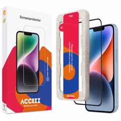 Accezz Vollflächige Schutzfolie aus gehärtetem Glas mit Applikator iPhone 13 / 13 Pro / 14 / 16e