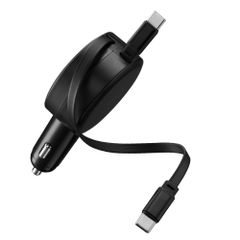 Accezz Autolader mit ausziehbaren Kabeln – USB-C / USB-C – 60W – Schwarz