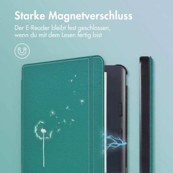 imoshion Design Slim Hard Case Sleepcover mit Stand Kobo Libra Colour - Green Dandelion