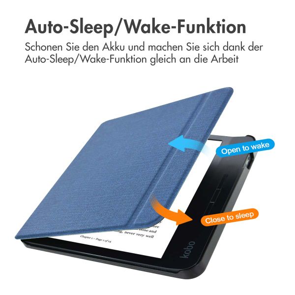 imoshion Canvas Sleepcover Klapphülle mit Stand Kobo Libra H2O - Dunkelblau