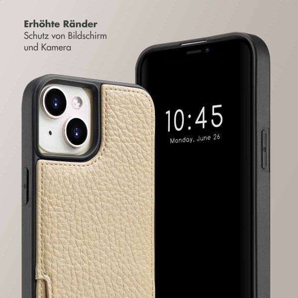 Selencia Nova Back Cover mit Kordel und Kartenhalter für das iPhone 15 - Beige