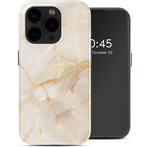 Selencia Vivid Tough Back Cover mit MagSafe für das iPhone 15 Pro - Golden Beige Marble