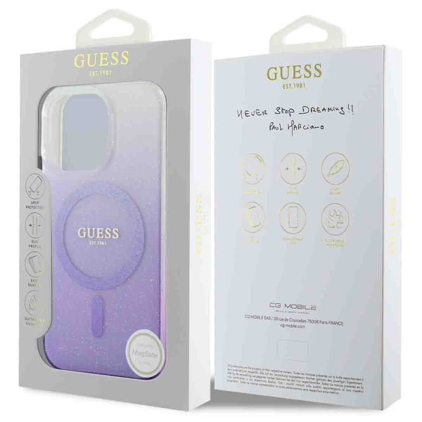 Guess MagSafe IML Glitter Gradient Case für das iPhone 16 Pro - Purple