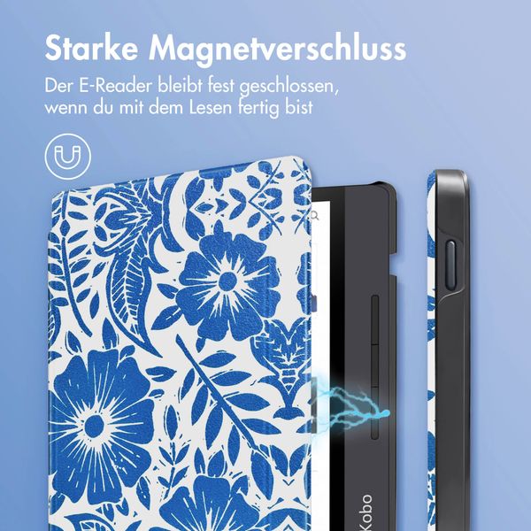 imoshion Design Slim Hard Case Sleepcover mit Stand für das Kobo Libra H2O - Flower Tile