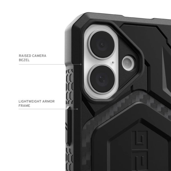 UAG Monarch Pro Backcover für das iPhone 16 - Carbon Fiber