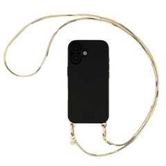 Selencia Rivièra MagSafe Backcover mit abnehmbaren Haken für das Apple iPhone 17 - Velvet Black + Sleek Chain (130 cm) - Gold