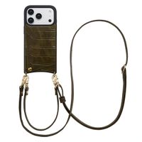 Selencia Nova Croco HandyHülle mit Kordel und Kartenhalter Apple iPhone 17 Pro - Dark Olive