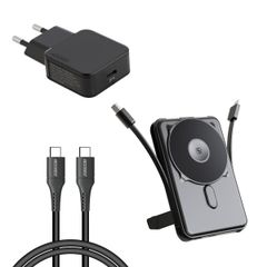 imoshion MagSafe Powerbank 10.000 mAh + Accezz Ultra Slim GaN Ladegerät + Accezz USB-C- auf USB-C-Kabel - 1 Meter - Schwarz