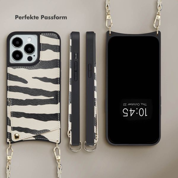 Selencia Nova HandyHülle mit Kordel und Kartenhalter Apple iPhone 13 Pro - Zazzy Zebra