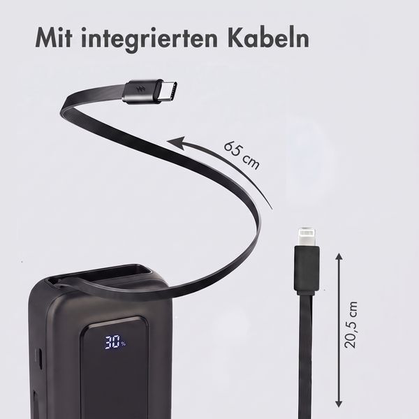 imoshion Powerbank mit ausziehbarem Kabel 10.000 mAh - Power Delivery - USB-C + Lightning - Schwarz