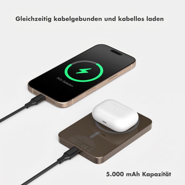 Selencia Vivid Powerbank 5.000 mAh - MagSafe und Qi - Desert Gold / Bonbon Stripe Raspberry