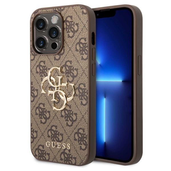 Guess 4G Metal Logo Back Cover für das iPhone 15 Pro Max - Braun