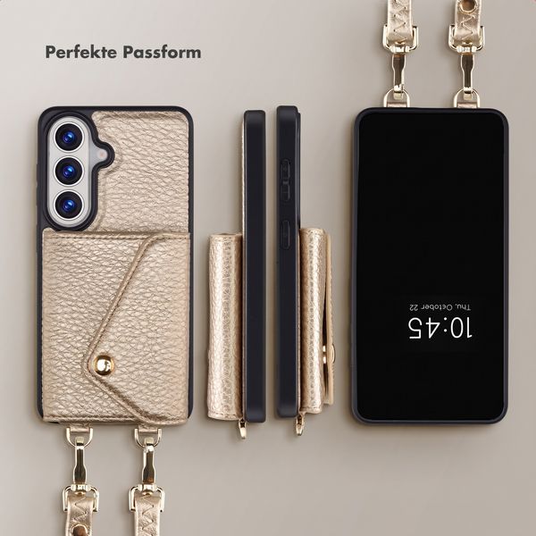 Selencia Sera HandyHülle mit Kordel und Umschlag-Kartenhalter Samsung Galaxy S26 FE - Champagne