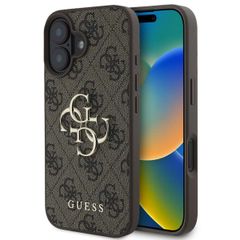 Guess 4G Metal Logo Back Cover für das iPhone 16 - Braun