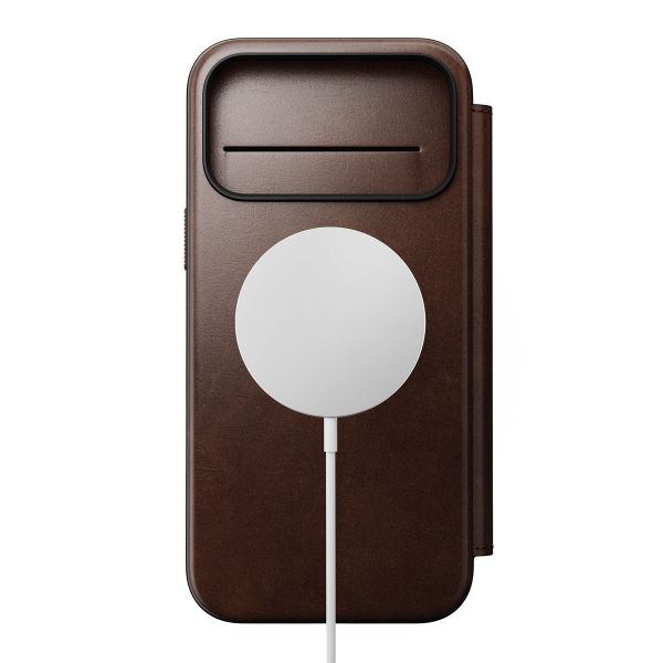 Nomad Modern Horween Leather Folio Bookcase mit MagSafe Apple iPhone 17 Pro Max - Rustic Brown