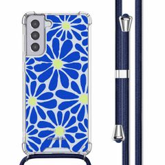 imoshion Design Hülle mit Band Samsung Galaxy S21 - Cobalt Blue Flowers Connect