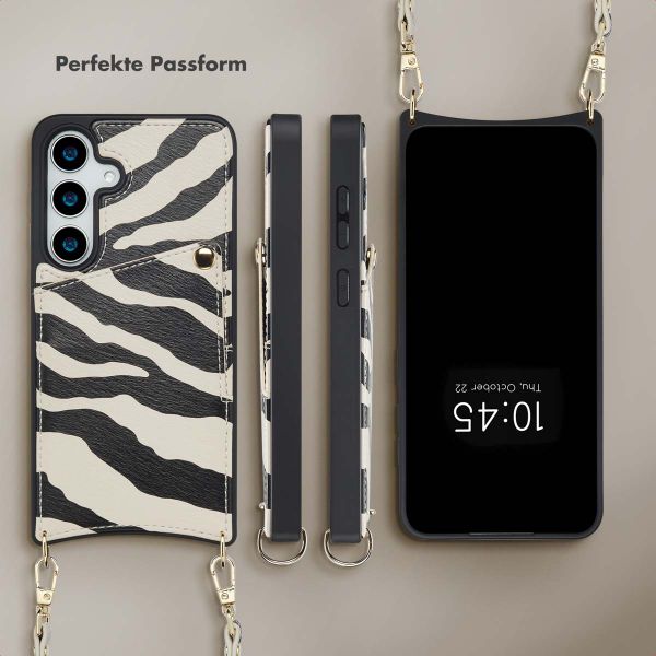 Selencia Nova HandyHülle mit Kordel und Kartenhalter Samsung Galaxy S24 / S25 - Zazzy Zebra