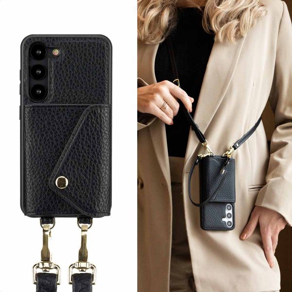 Selencia Sera HandyHülle mit Kordel und Umschlag-Kartenhalter Samsung Galaxy S23 - Schwarz
