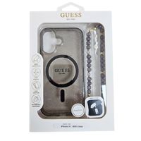 Guess MagSafe IML Glitter Case mit Beads Strap Apple iPhone 16 - Schwarz