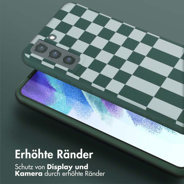 Selencia SilikonHülle design mit abnehmbarem Band Samsung Galaxy S21 FE - Irregular Check Green