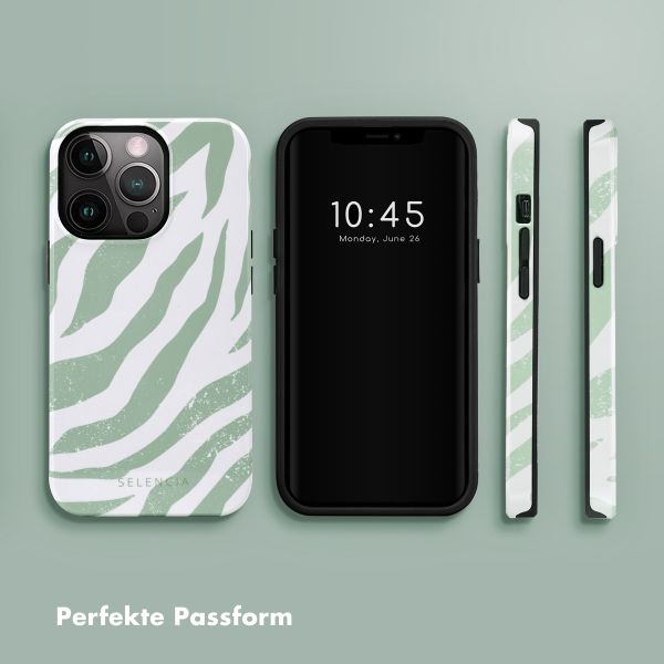 Selencia Vivid Tough Back Cover für das iPhone 13 Pro - Colorful Zebra Sage Green