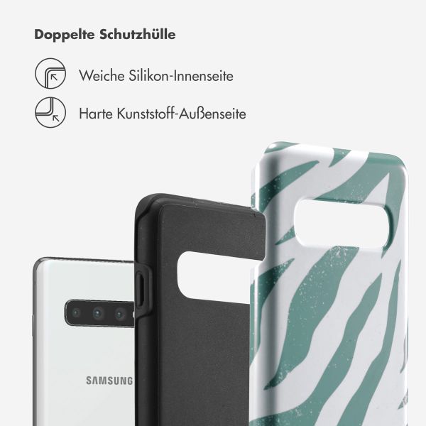 Selencia Vivid Tough Back Cover für das Samsung Galaxy S10 - Colorful Zebra Pine Blue