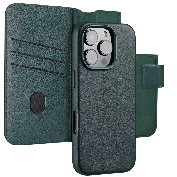 Accezz 2-in-1 Klapphülle aus Leder mit MagSafe für das iPhone 16 Pro - Cedar Green