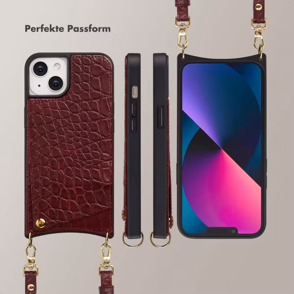 Selencia Nova Croco HandyHülle mit Kordel und Kartenhalter Apple iPhone 14 / 13 - Burgundy