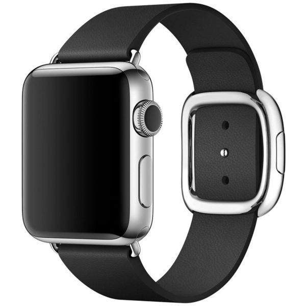 Apple Leather Band Modern Buckle für die Apple Watch Series 1 bis 9 / SE (38/40/41 mm) | Series 10 (42 mm) - Größe M - Schwarz