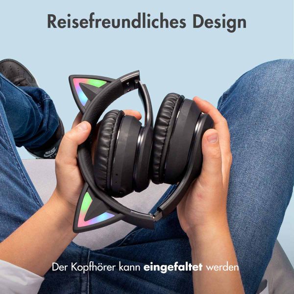 imoshion Kabellose Kinderkopfhörer LED Light Cat Ear - Dezibelbegrenzer - Mit AUX-Kabel - Schwarz