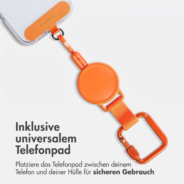 imoshion Ausziehbares Kabel mit Karabinerhaken und Telefon-Pad - Anti-Diebstahl-Telefonband - Orange
