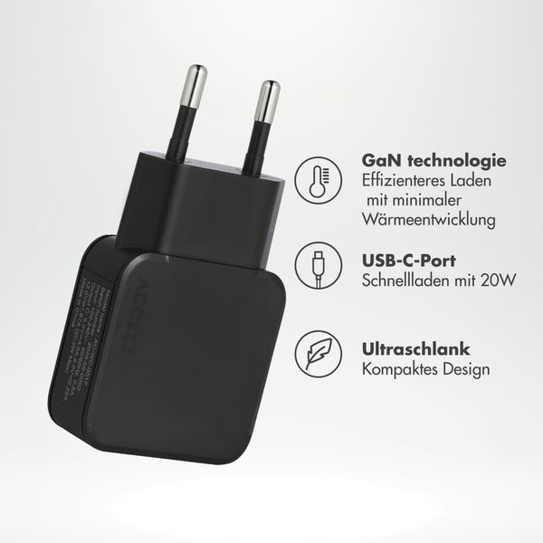 Accezz Ultra Slim GaN Ladegerät - USB-C - 20 W - Schwarz