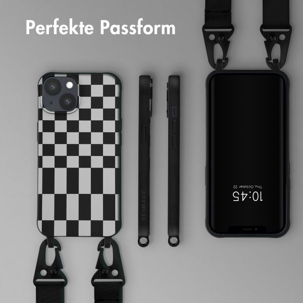 Selencia SilikonHülle design mit abnehmbarem Band Apple iPhone 14 - Irregular Check Black