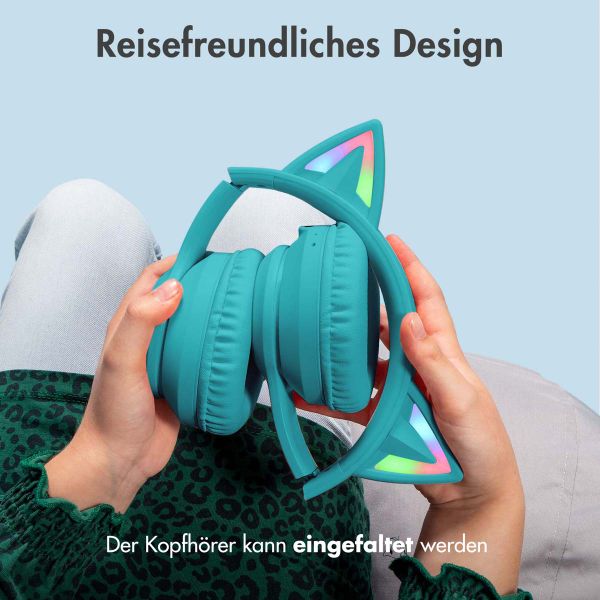 imoshion Kabellose Kinderkopfhörer LED Light Cat Ear - Dezibelbegrenzer - Mit AUX-Kabel - Hellblau