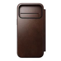 Nomad Modern Horween Leather Folio Bookcase mit MagSafe Apple iPhone 17 Pro Max - Rustic Brown