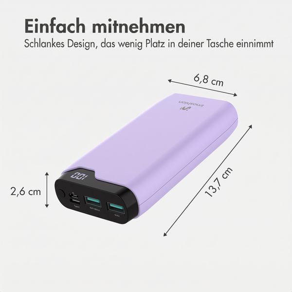 imoshion Powerbank 20.000 mAh - 22,5W Schnellladegerät - USB-C / USB-A - Lila