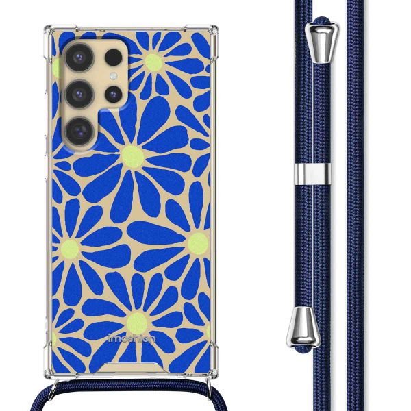 imoshion Design Hülle mit Band für das Samsung Galaxy S24 Ultra - Cobalt Blue Flowers Connect