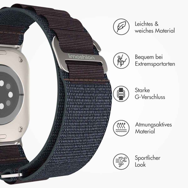 imoshion Nylon Alpine Armband für das  Apple Watch Series 1 t/m 9 / SE (38/40/41 mm) | Series 10 / 11 (42 mm) - Indigo